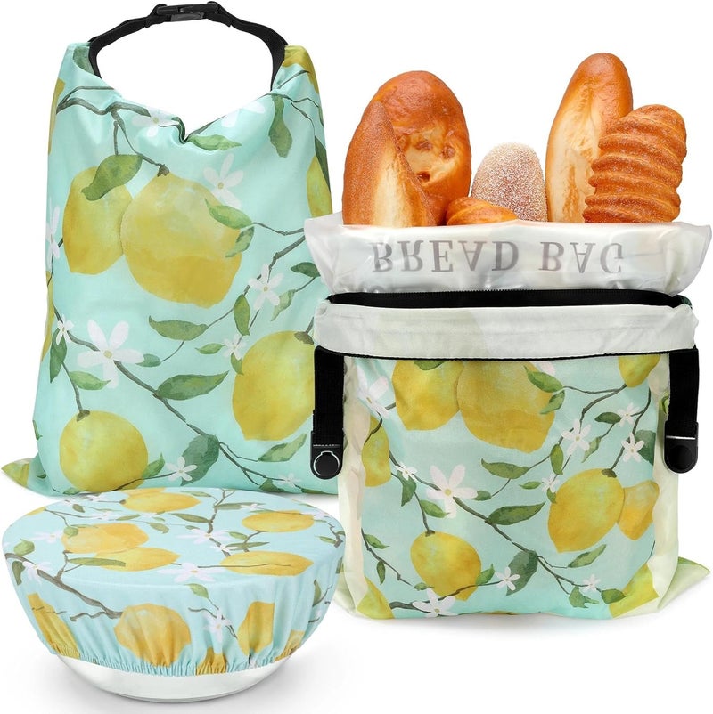 Revahope 2 Pack Reusable Bread Bags for Homemade Bread, 17"×13" Sourdough Bread Storage Bags with Bowl Cover - Keep Loaf Fresh and Easy to Wash(Lemon) - Image 1